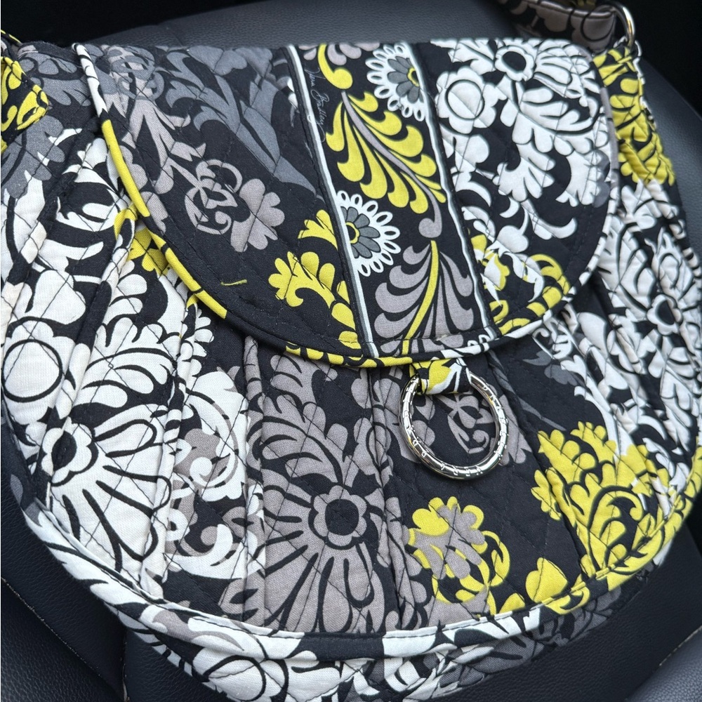 Vera Bradley Black, Gray, Yellow Floral Crossbody Bag & matching wallet.
